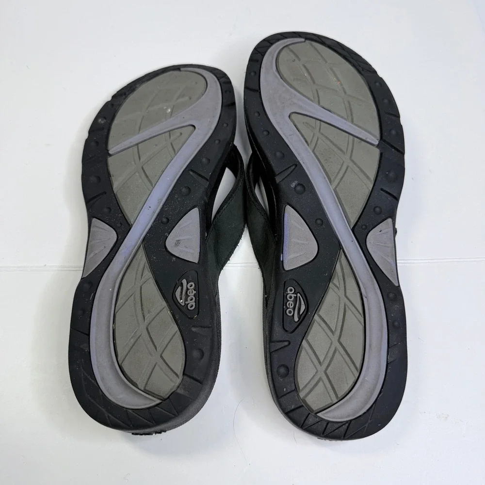 Abeo BIOsystem Mens Black Leather Thong Sandals Flip Flops Size 10